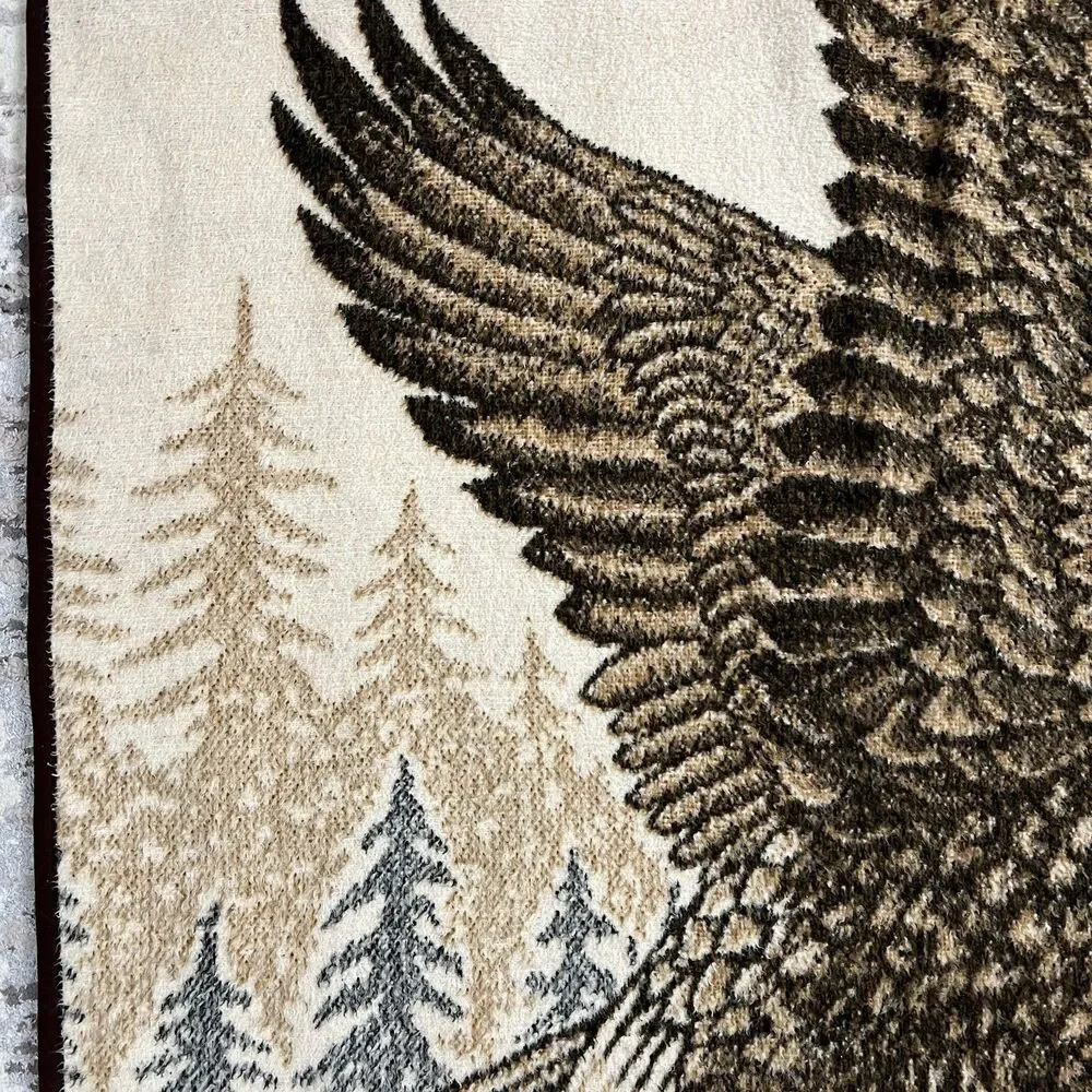 Vintage San Marcos Blanket Bald Eagle Perched Wings Reversible Brown 55x78